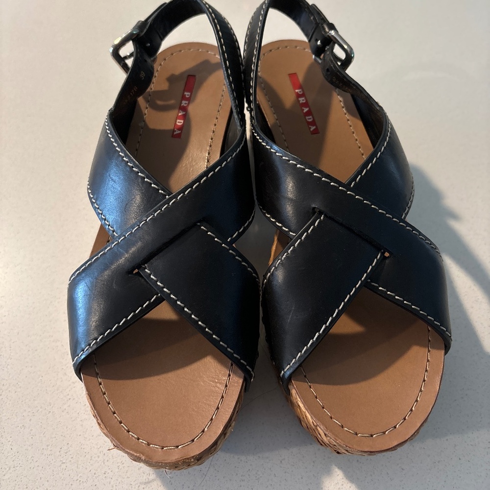 New Prada black platform sandals